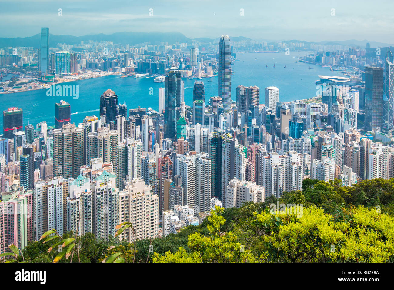 Hong Kong Skyline tag zeit Blick vom Victoria Peak. Stockfoto