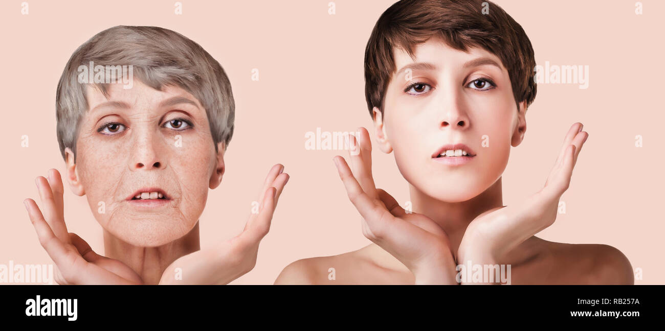 Anti-aging, Schönheit, Alter und Jugend, Hebezeuge, Hautpflege, plastische Chirurgie Konzept. Stockfoto