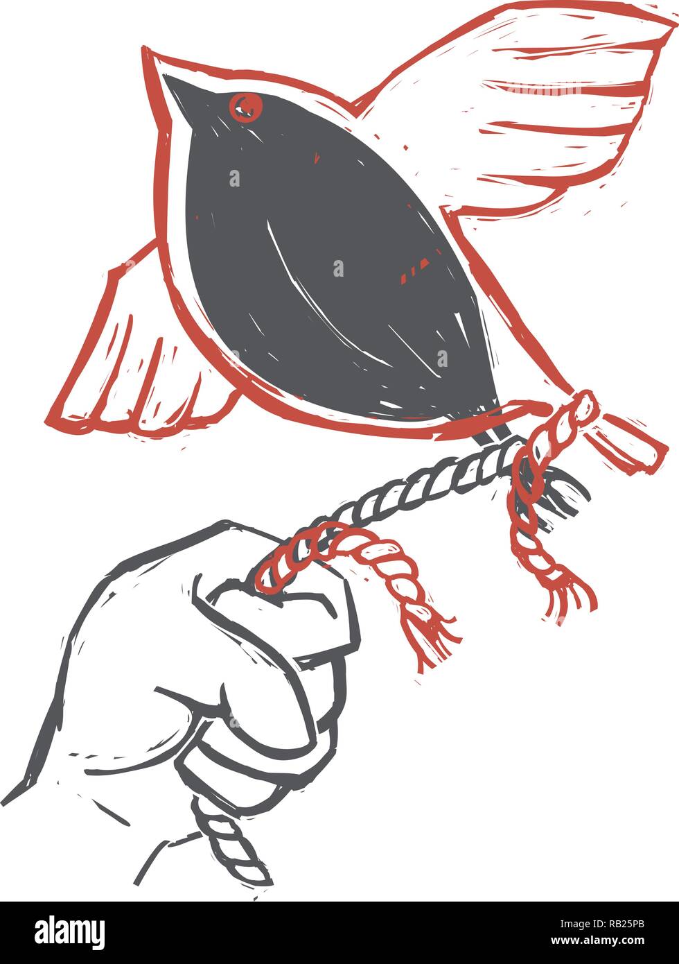 Hand mit Seil mit Vogel weg fliegen Stock Vektor