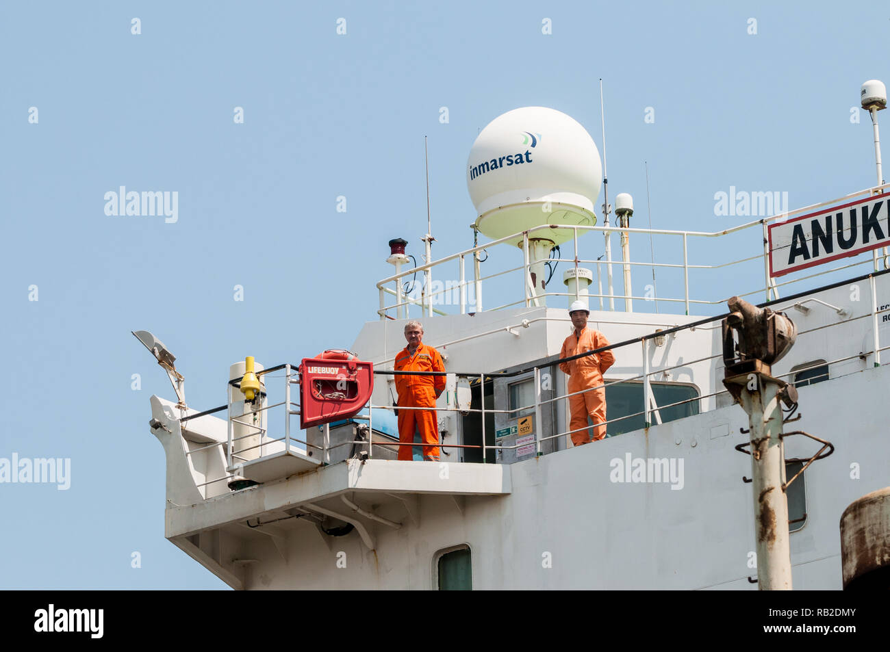 Anuket Pearl deck, Öl-/chmical Tanker Flagge Malta, Walvis Bay, Namibia Stockfoto