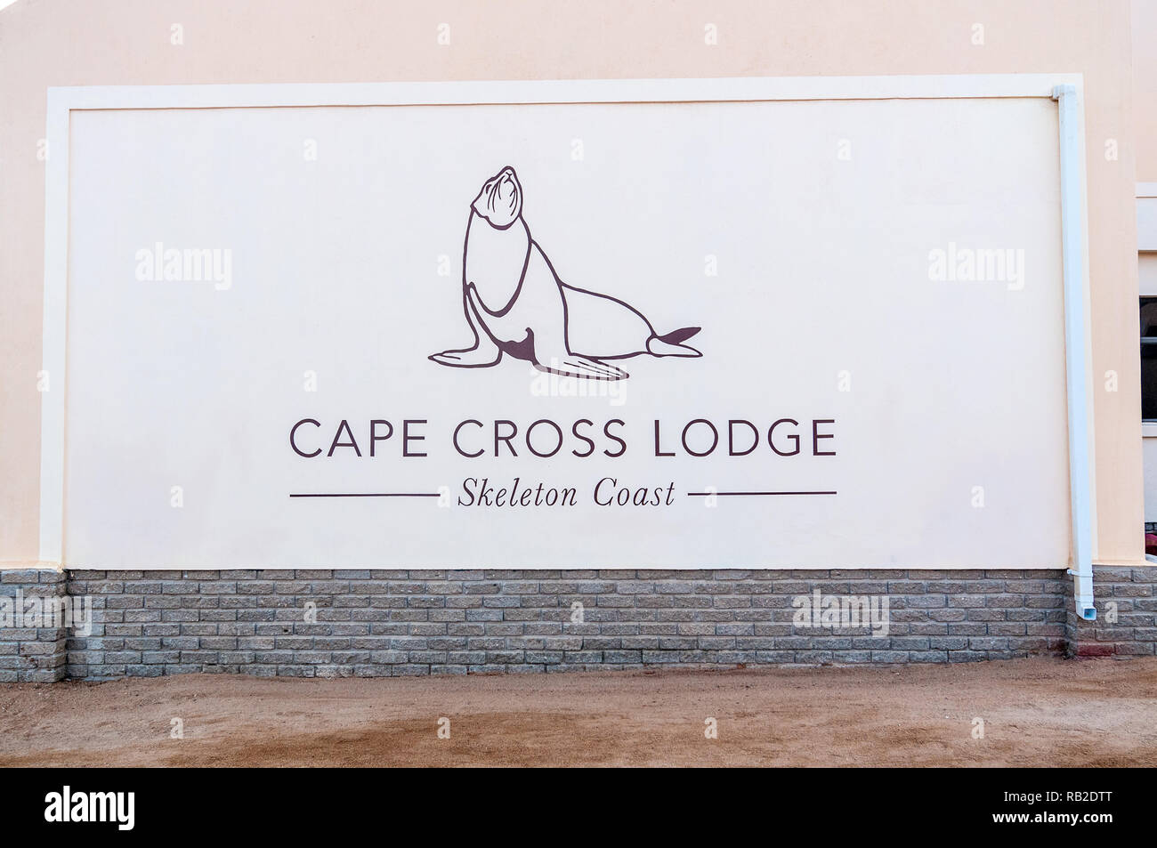 Cape Cross Plakat Lodge, Cape Cross, Namibia Stockfoto