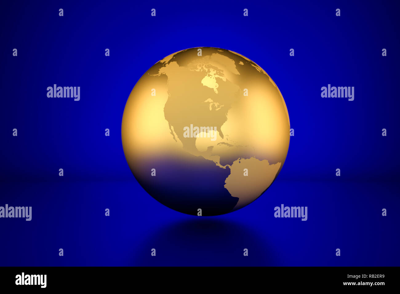 3D-Render: Golden Globe übersicht Nordamerika vor blauem Hintergrund Stockfoto
