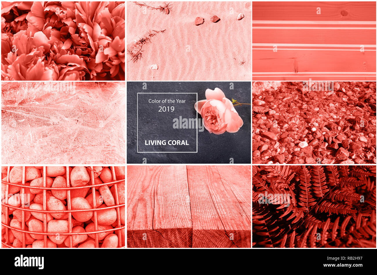 Trendy kreative Collage in der Farbe des Jahres 2019. Stockfoto