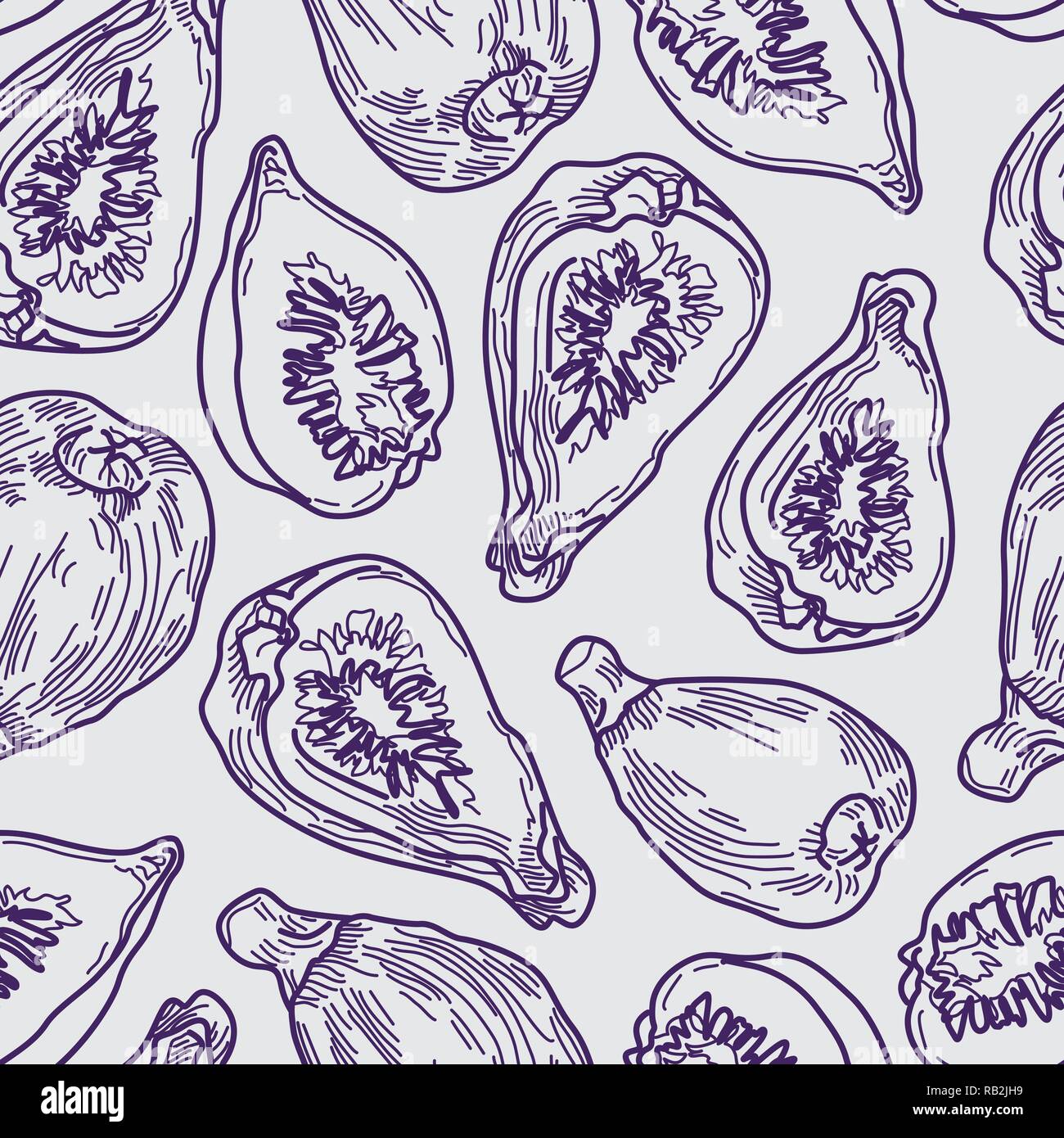 Künstlerische Bild lila Linie zeichnen nahtlose Muster auf grauem Hintergrund. Handgezeichneten Obst Design Stock Vektor