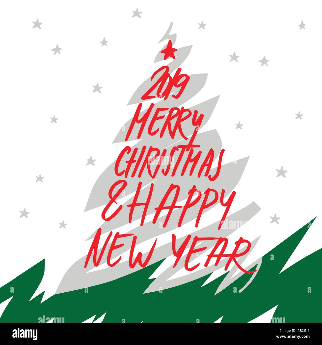 Frohe Weihnachten und ein glückliches Neues Jahr 2019 Zeichnung mit Weihnachtsbaum. Winter Muster für den Hintergrund, Tapeten, Geschenkpapier Stock Vektor