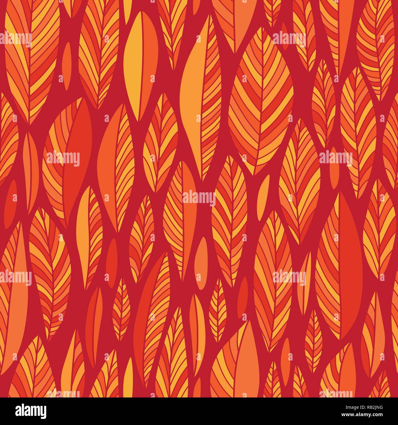 Orange Herbst Blätter auf Rot nahtlose Muster. Abstrakte Natur Design Stock Vektor