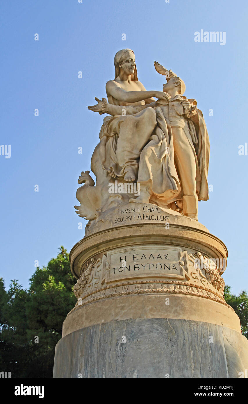 XIX Jahrhundert Skulptur von Lord Byron in Athen, Griechenland Stockfoto