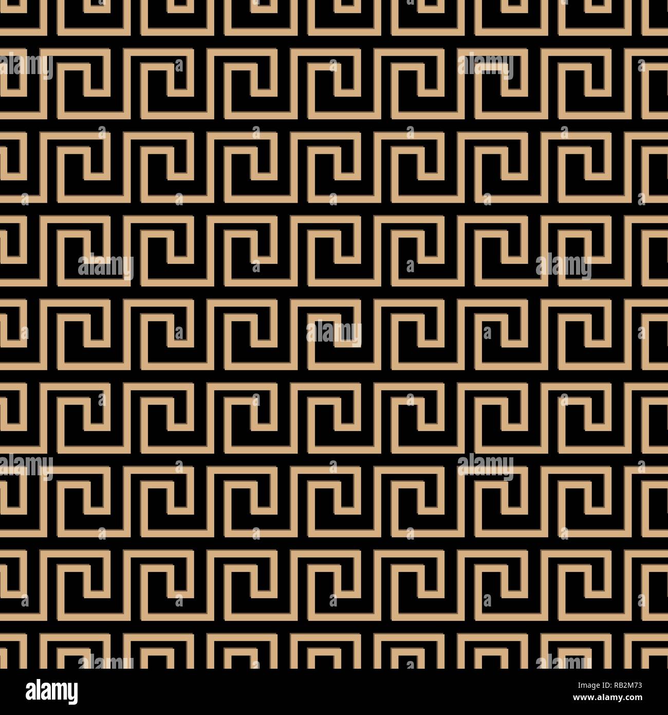 Nahtlose Muster meander Ornament. Schwarze und goldene Textildruck. Griechenland vektor design. Griechische Fliesen eps 10. Stock Vektor