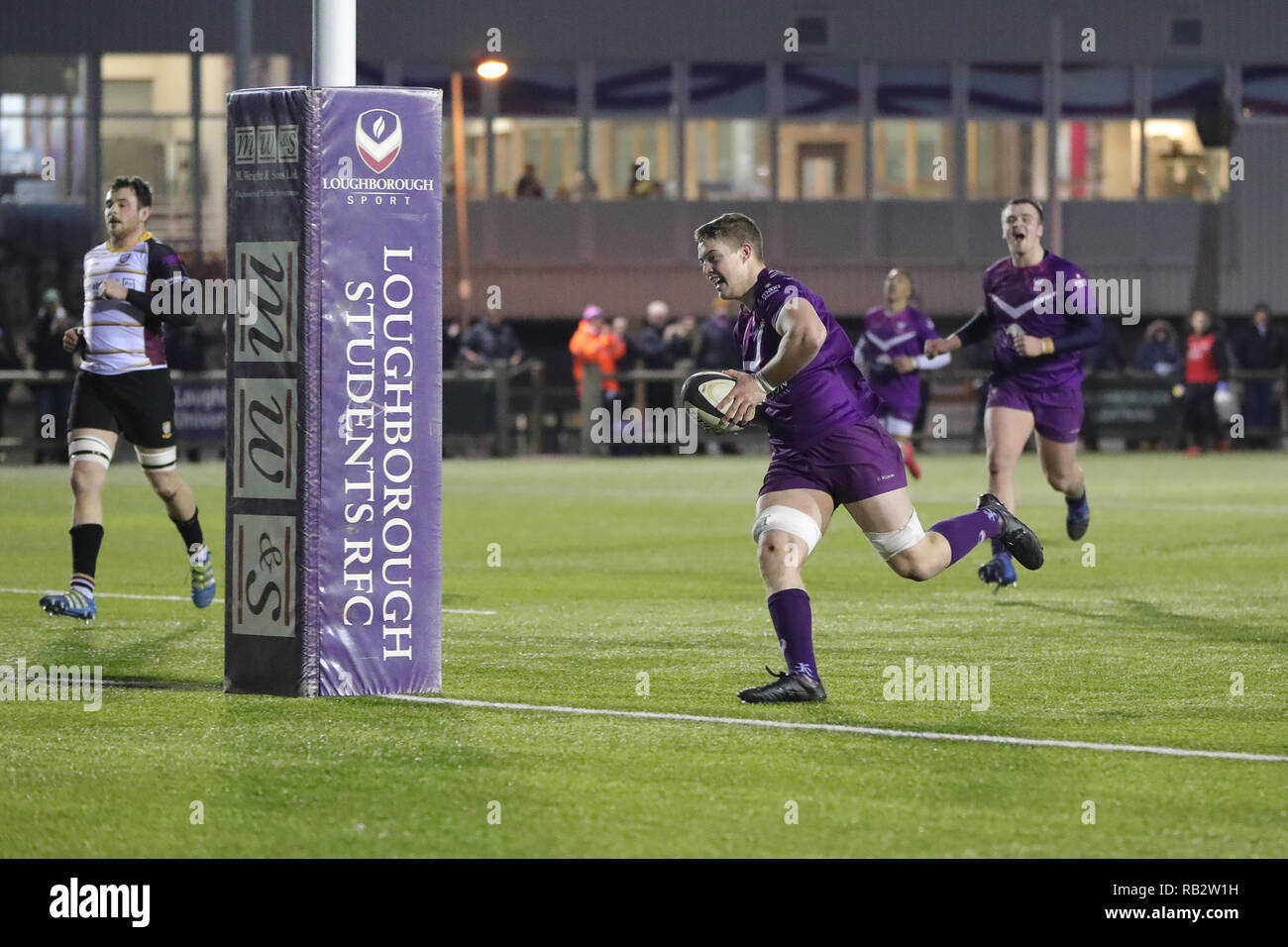 Loughborough, UK. 5. Jan 2019. Thomas Smith Kerben für Loughborough Schüler in der 75. Minute der National League Division I Übereinstimmung zwischen Loughborough Studenten und Caldy rfc © Phil Hutchinson/Alamy leben Nachrichten Stockfoto