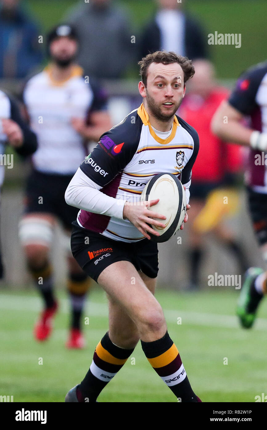 Loughborough, UK. 5. Jan 2019. Lewis Barker auf die Gebühr für die caldy während der National League Division I zwischen Loughborough Studenten und Caldy rfc © Phil Hutchinson/Alamy Leben Nachrichten überein Stockfoto