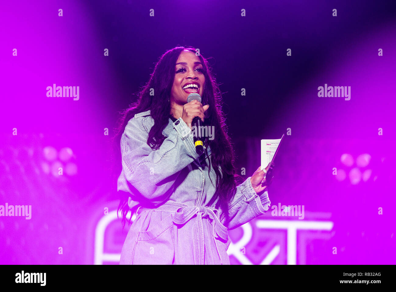 San Jose, USA. 5. Januar 2019. Rachel Lindsay auf der Bühne während der 2019 AT&T-Endspiel Playlist Live bei Discovery Meadow Park am Januar 05, 2019 in San Jose, Kalifornien. Foto: Chris Tuite/imageSPACE/MediaPunch Credit: MediaPunch Inc/Alamy leben Nachrichten Stockfoto