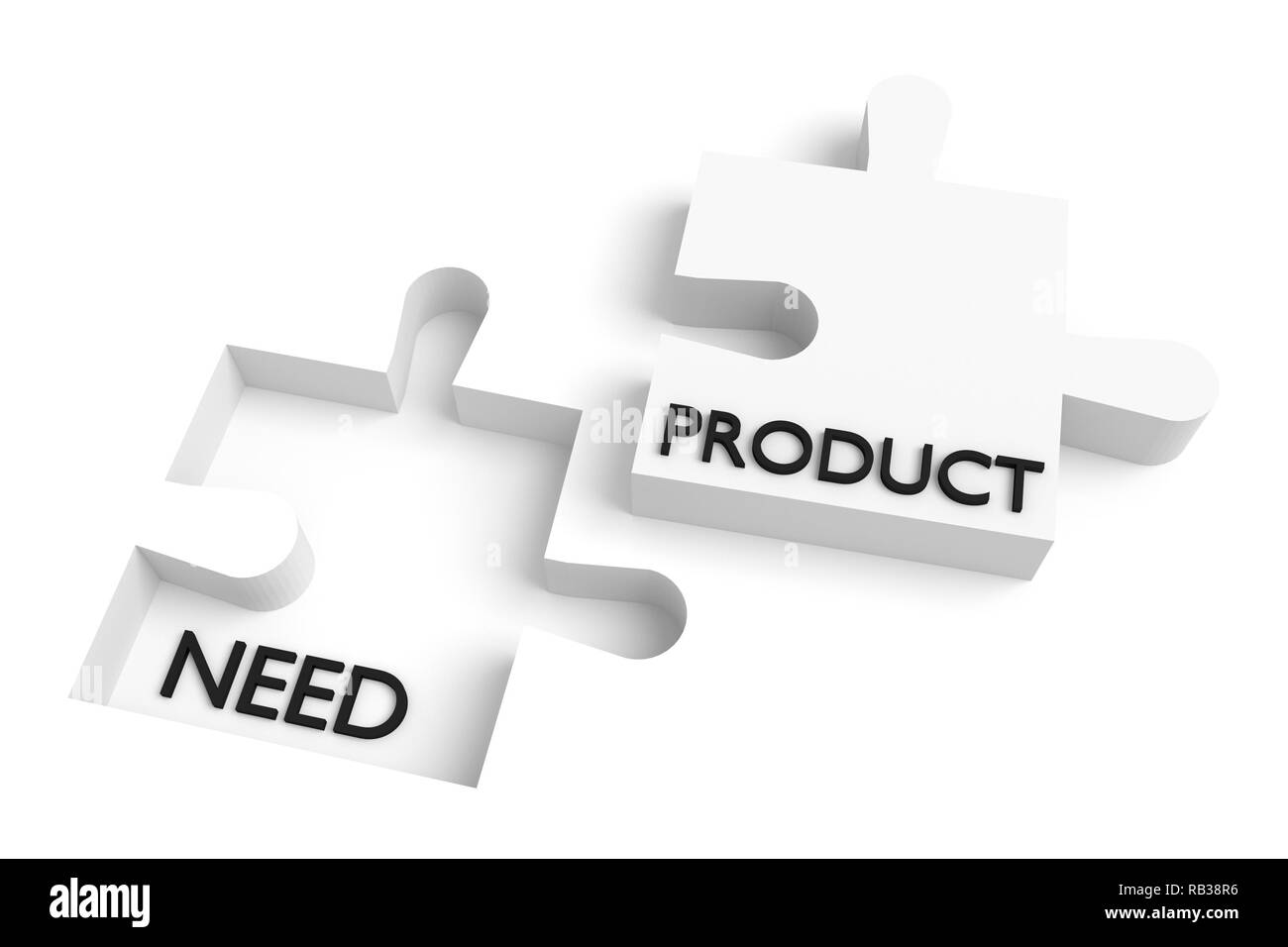 Fehlende Puzzleteil, Notwendigkeit und Produkt, Weiß, 3-D-Darstellung Stockfoto