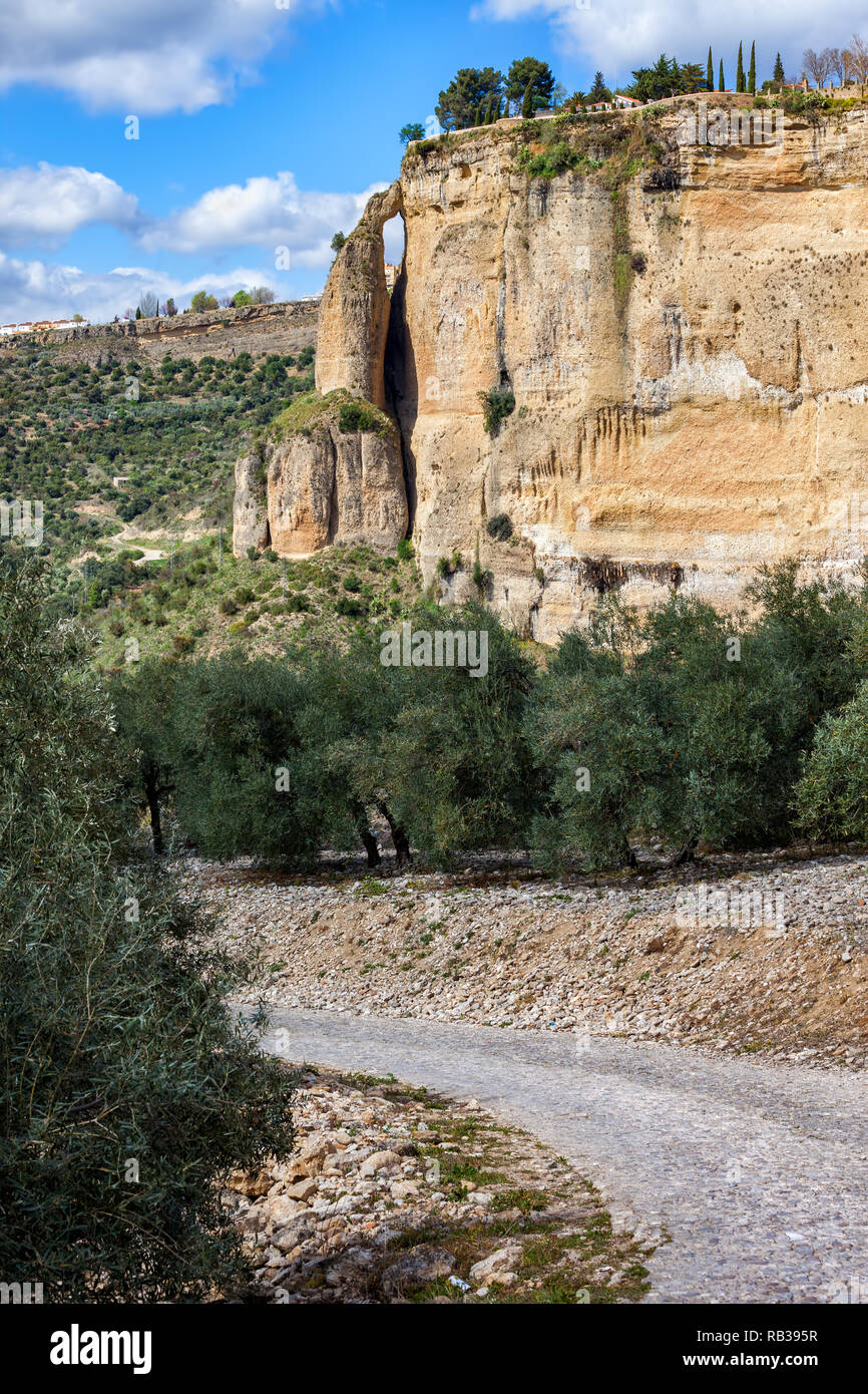 Andalusien Landschaft in Spanien, Rock aus Ronda, Landstraße, Südeuropa Landschaft Stockfoto