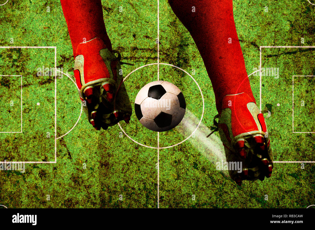 Fußballspieler Beine und ball, Fußball Konzept in grunge Stil Stockfoto