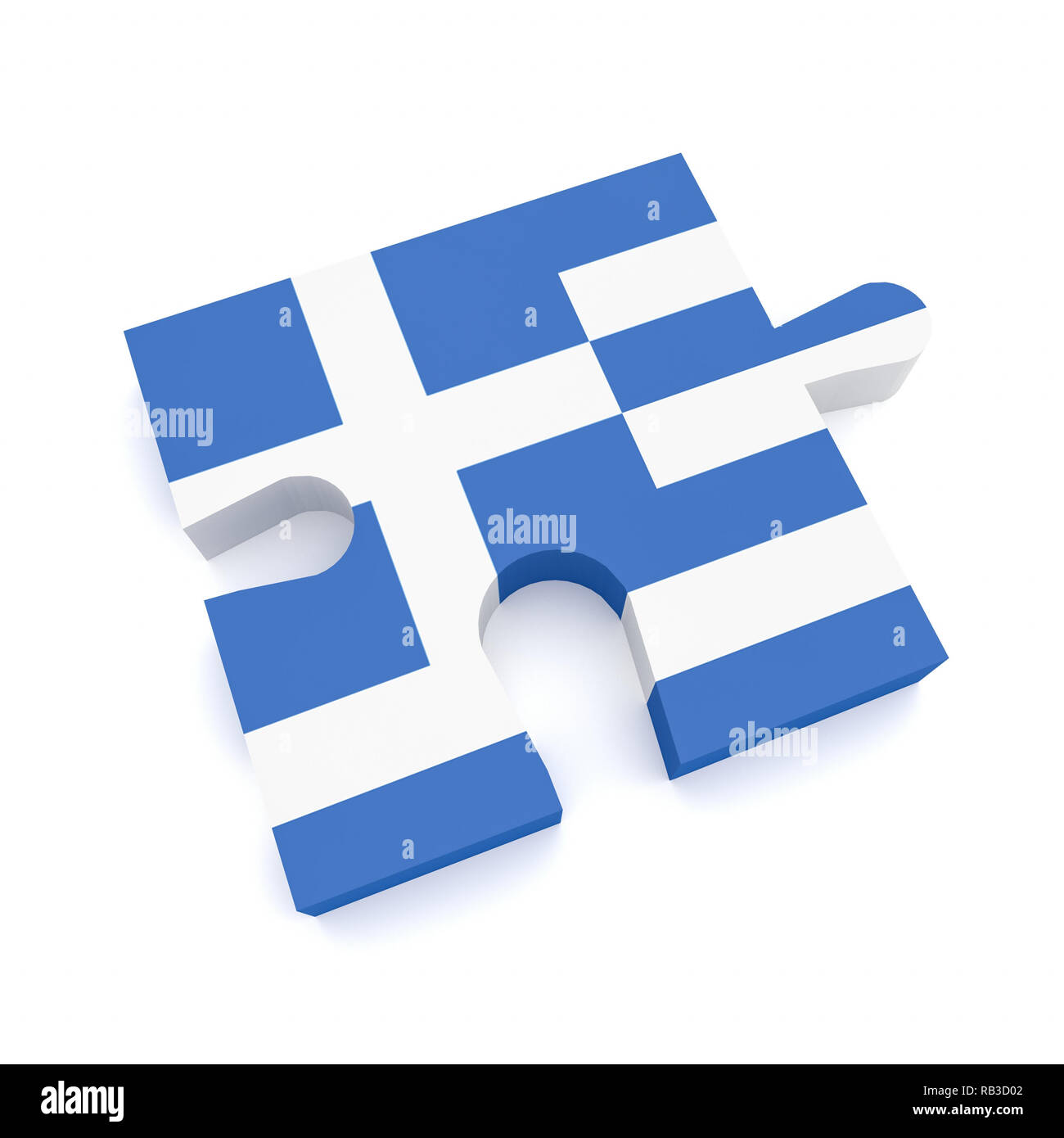 Puzzle Stück mit Griechenland Flagge, 3d-Abbildung auf weißem Hintergrund Stockfoto