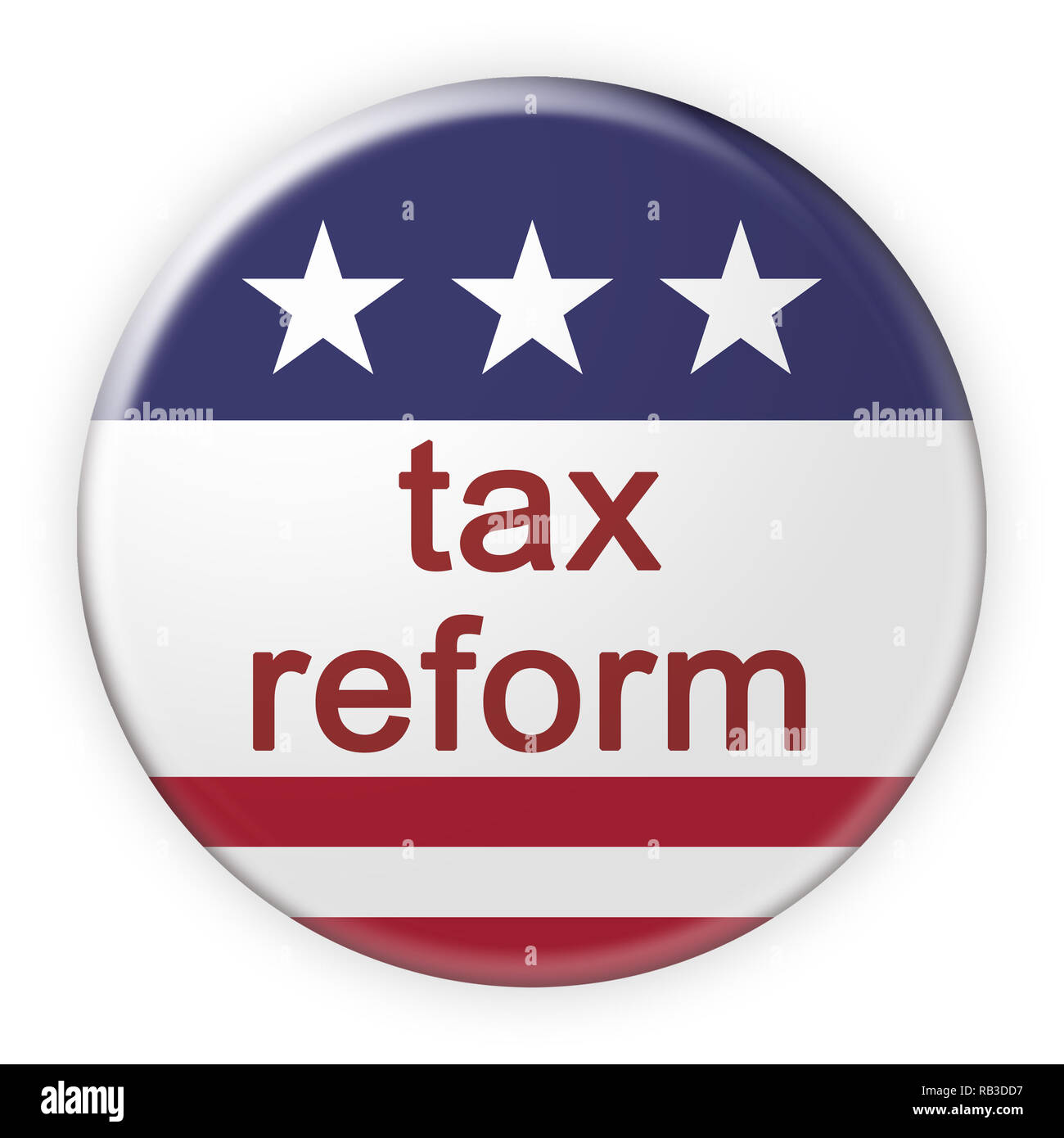USA Politik Nachrichten Abzeichen: Steuerreform Taste mit US-Flagge, 3D-Darstellung Stockfoto