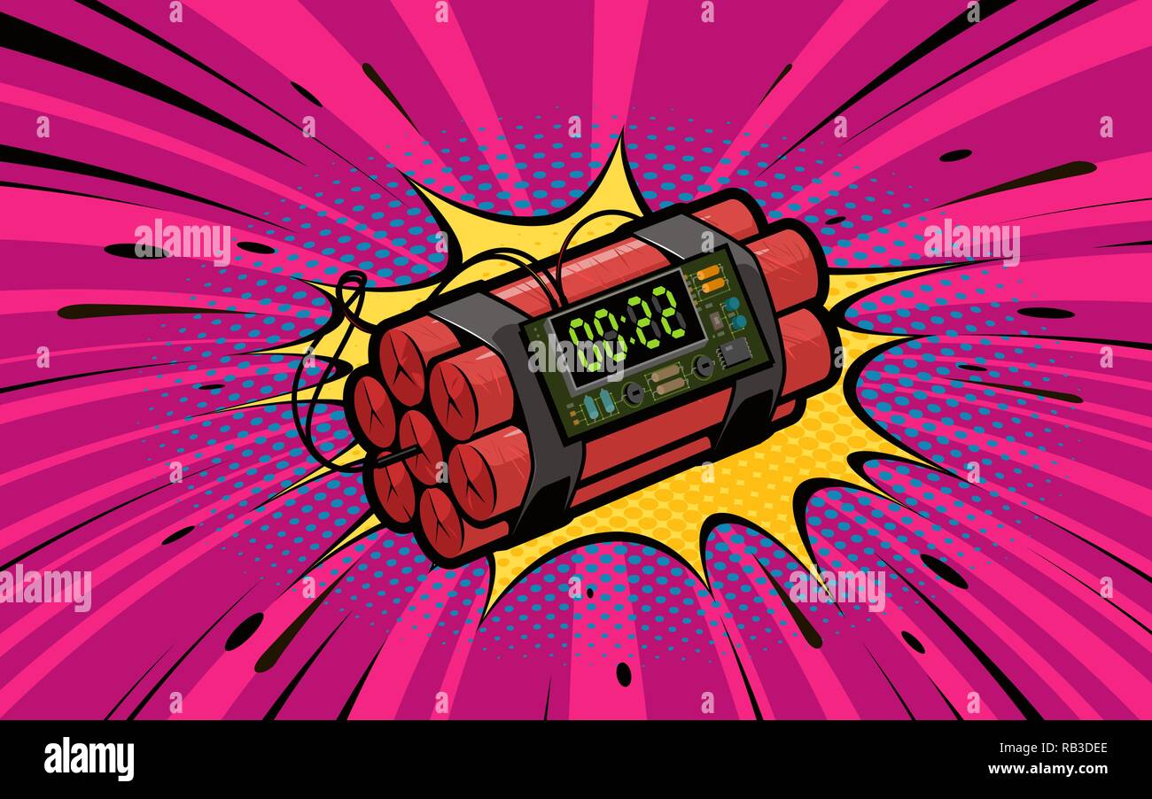 Dynamit Explosion, Bombe Detonation. Retro Pop Art Stil. Cartoon comic Vector Illustration Stock Vektor