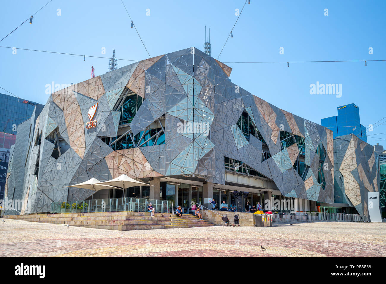 Melbourne, Australien - Januar 1, 2019: Australisches Zentrum für das bewegte Bild am Federation Square, National Museum ist ein Australien film, video gam Stockfoto