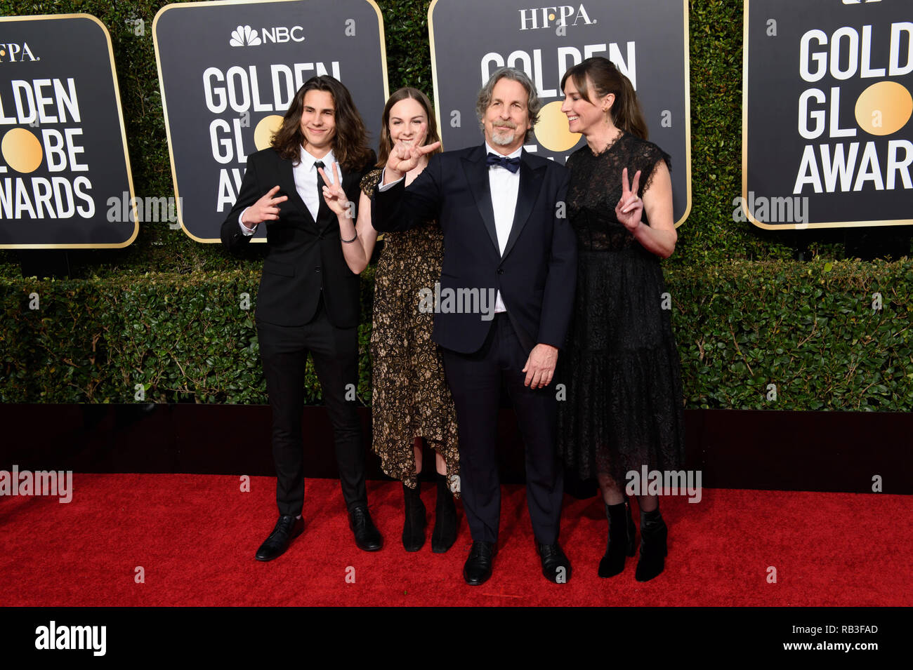 Golden Globe nominierte Peter Farrelly und Gäste nehmen an der 76. jährlichen Golden Globe Awards im Beverly Hilton in Beverly Hills, CA am Sonntag, 6. Januar 2019. Stockfoto