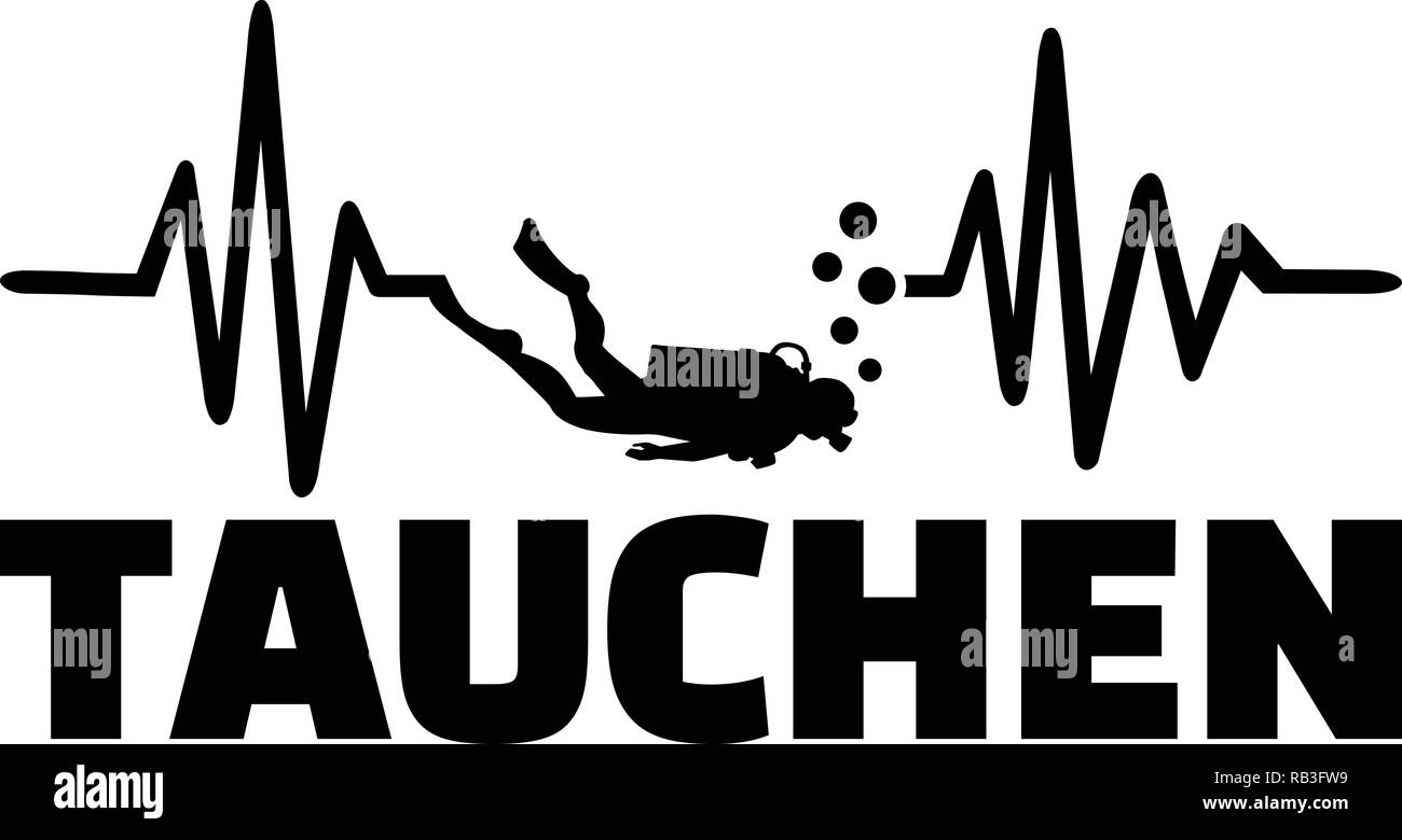 Heartbeat Puls mit Taucher mit Sauerstoff Zylinder Stock Vektor