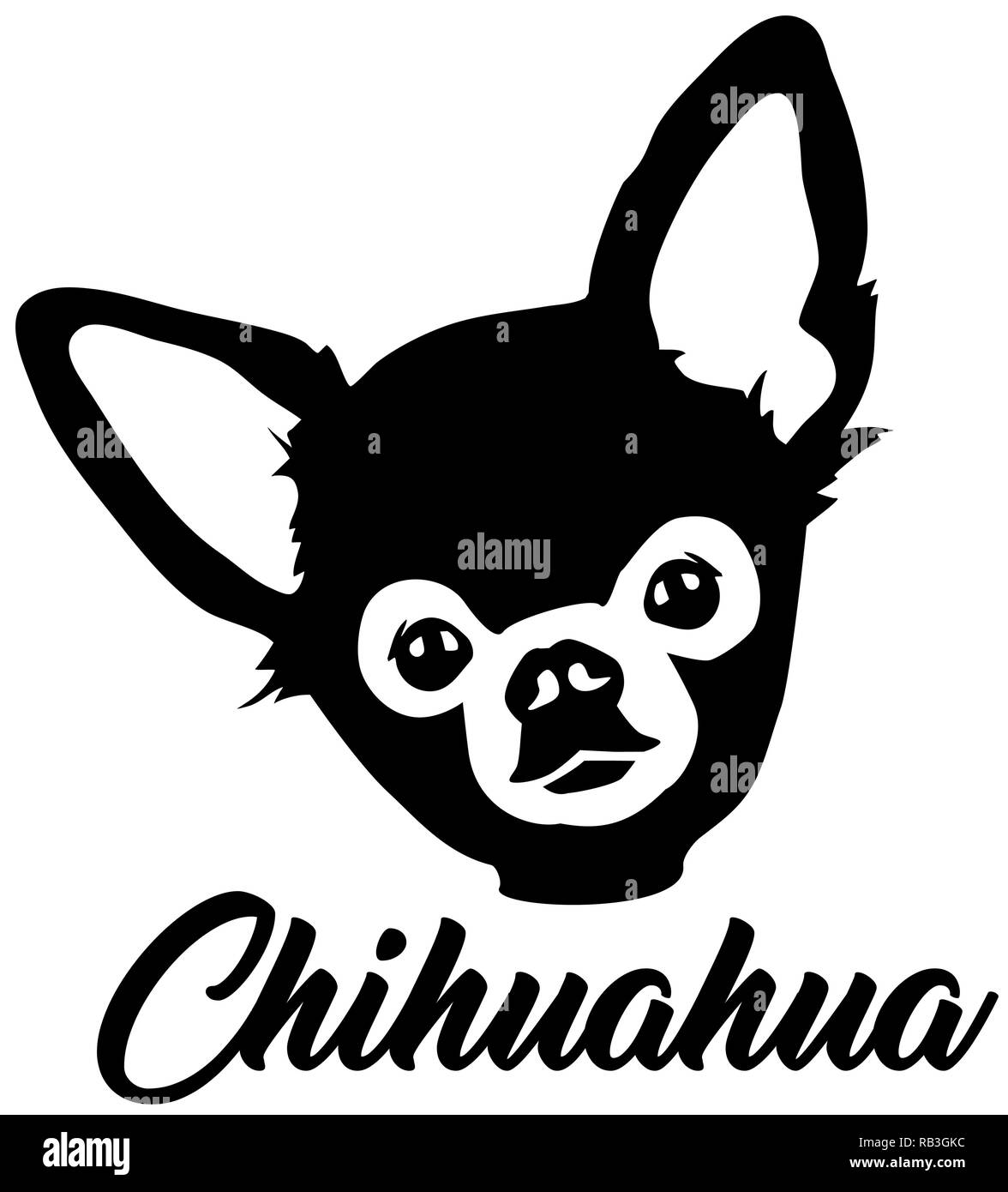 Chihuahua Kopf schwarz mit Name Stock Vektor