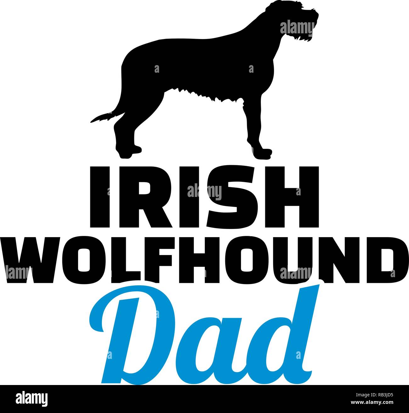 Irish Wolfhound Vati Silhouette mit blaue Wort Stock Vektor