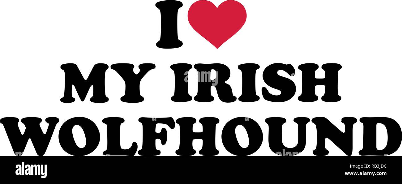 Ich liebe mein Irischer Wolfshund mit roten Herzen Stock Vektor