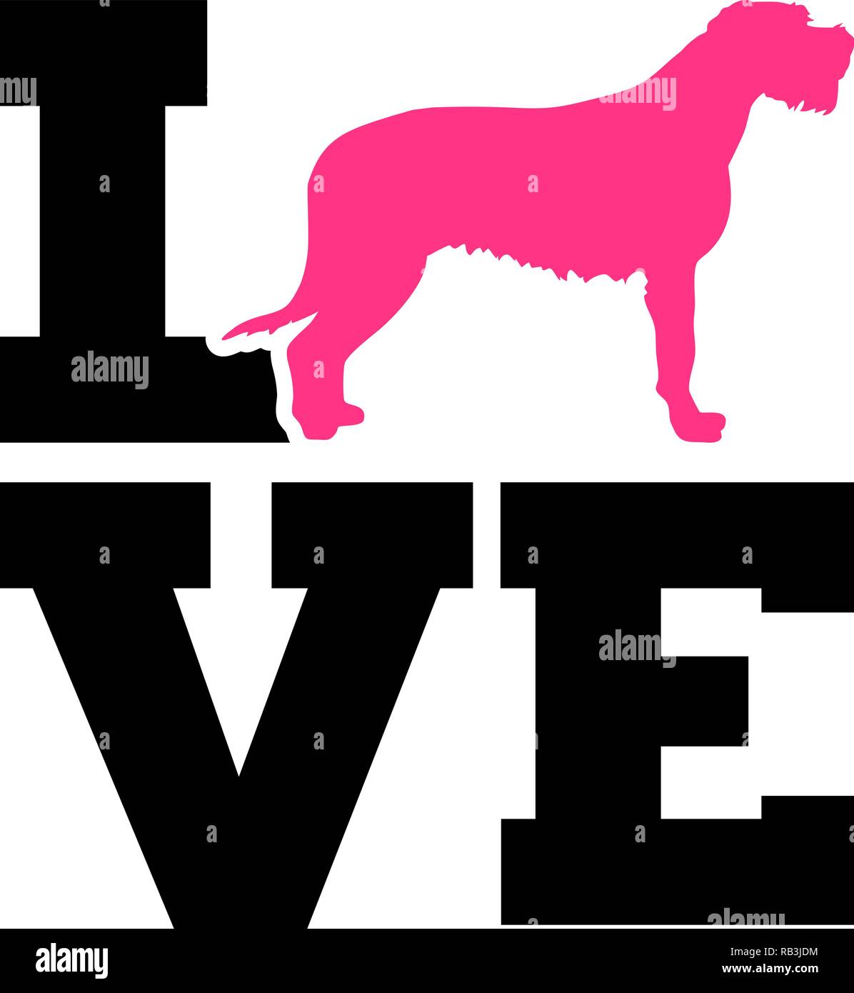 Irish Wolfhound liebe Wort mit Silhouette Stock Vektor