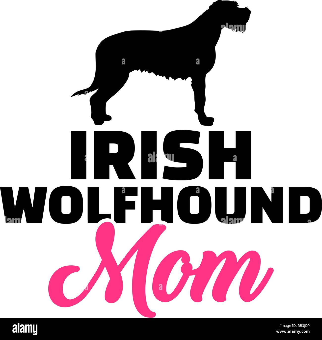 Irish Wolfhound mom Silhouette mit rosa Wort Stock Vektor