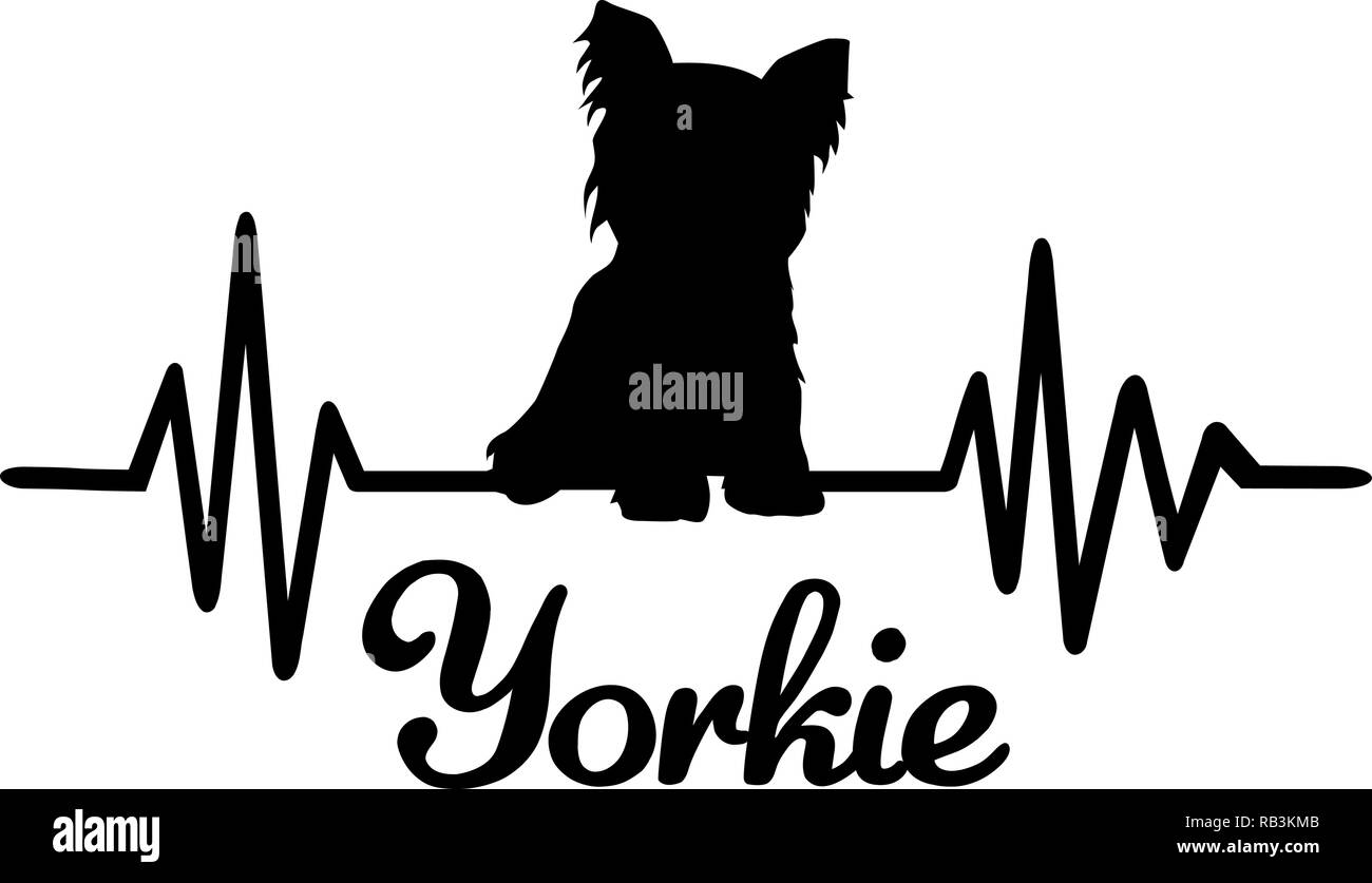 Heartbeat Frequenz mit Yorkie Hund Silhouette Stock Vektor