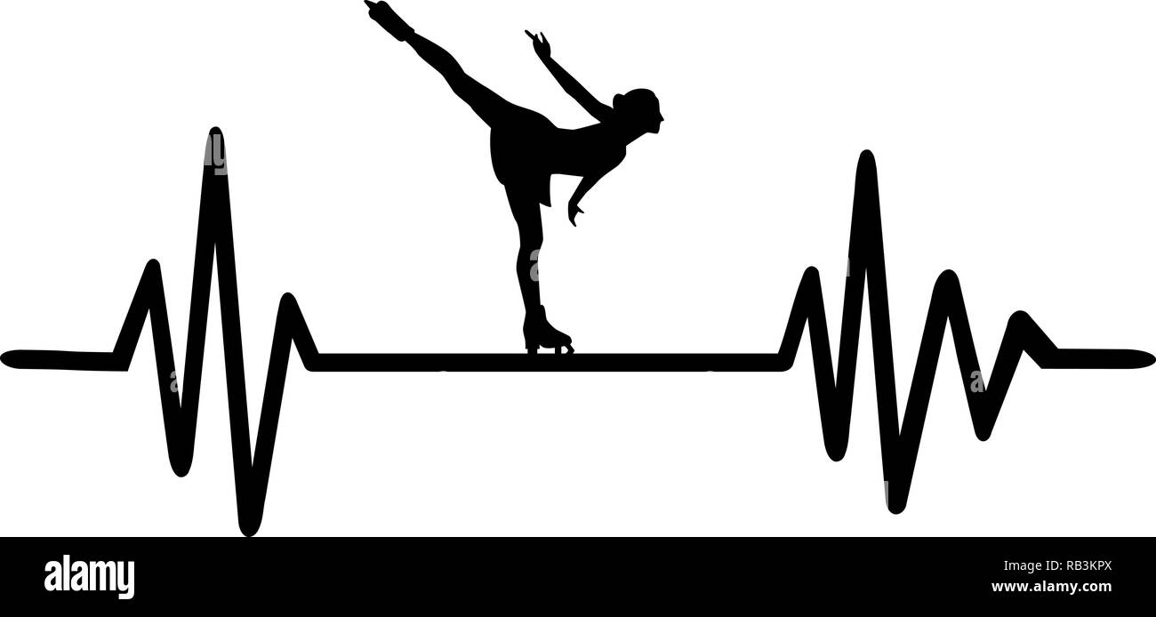 Heartbeat Puls mit weiblichen Figur Skater auf Eis Stock Vektor
