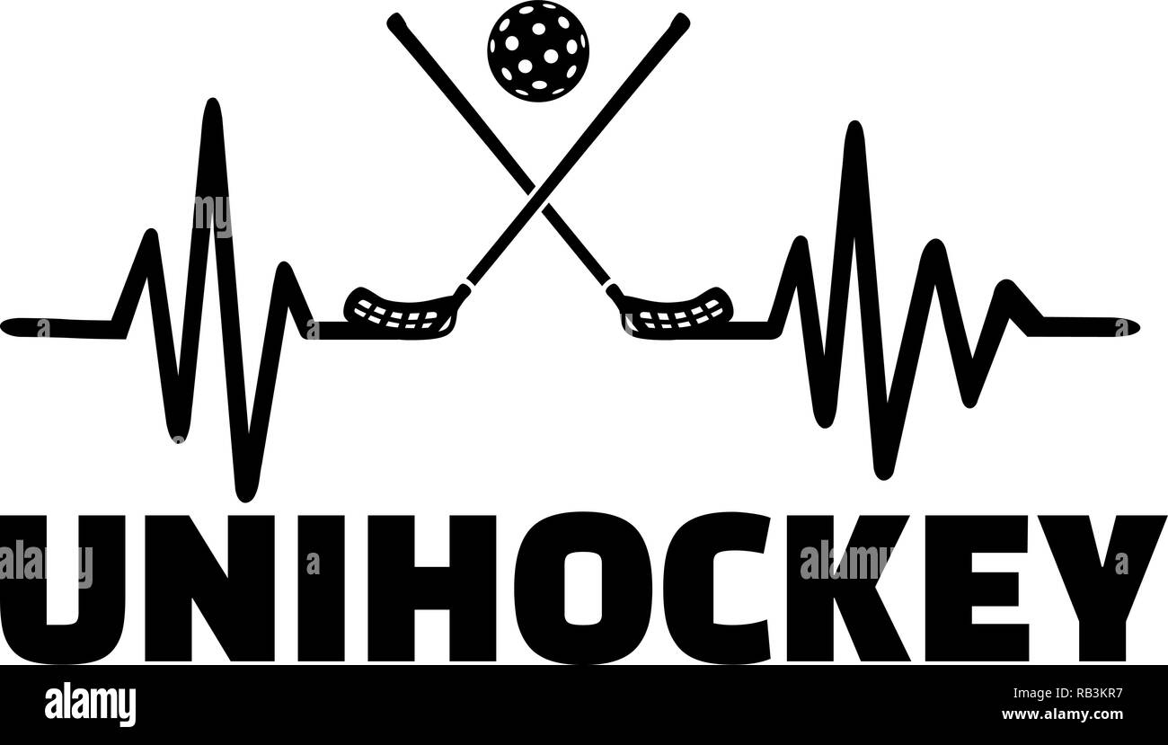 Heartbeat puls Linie mit zwei Floorball Stöcke und eine Kugel gekreuzt Stock Vektor