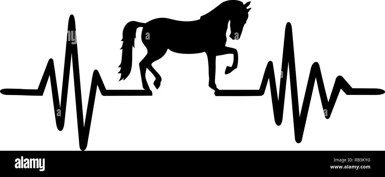 Heartbeat Puls mit trabenden Pferd schwarz Stock Vektor