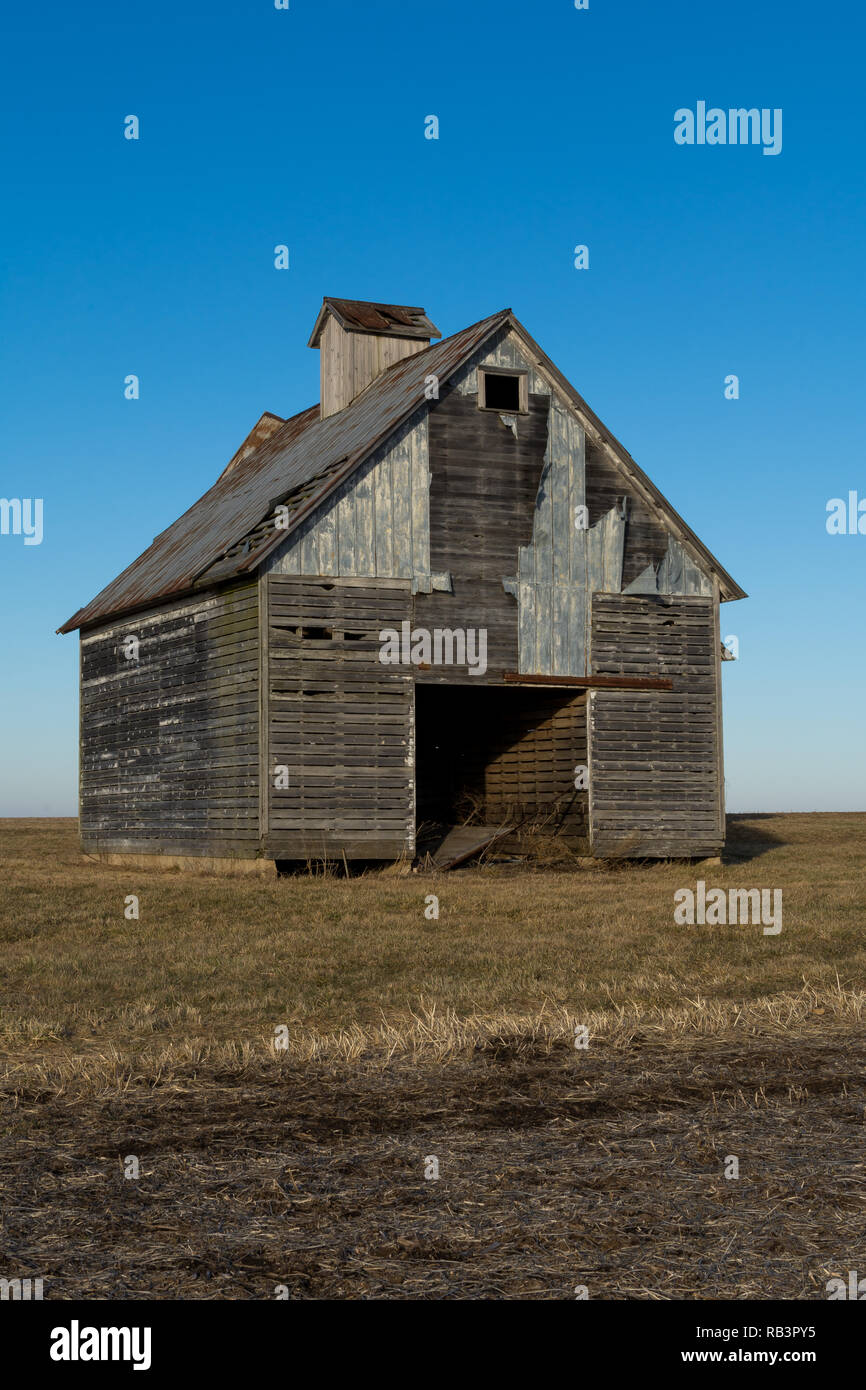 Alte hölzerne Scheune im ländlichen mittleren Westen. LaSalle County, Illinois, USA Stockfoto