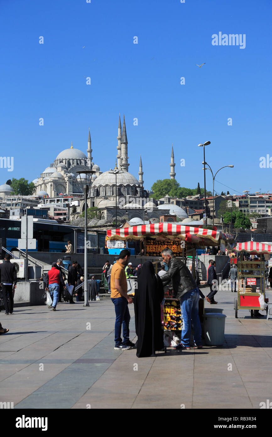 Süleymaniye-moschee, Essen Anbieter, Eminonu, alte Stadt, Istanbul, Türkei, Europa Stockfoto