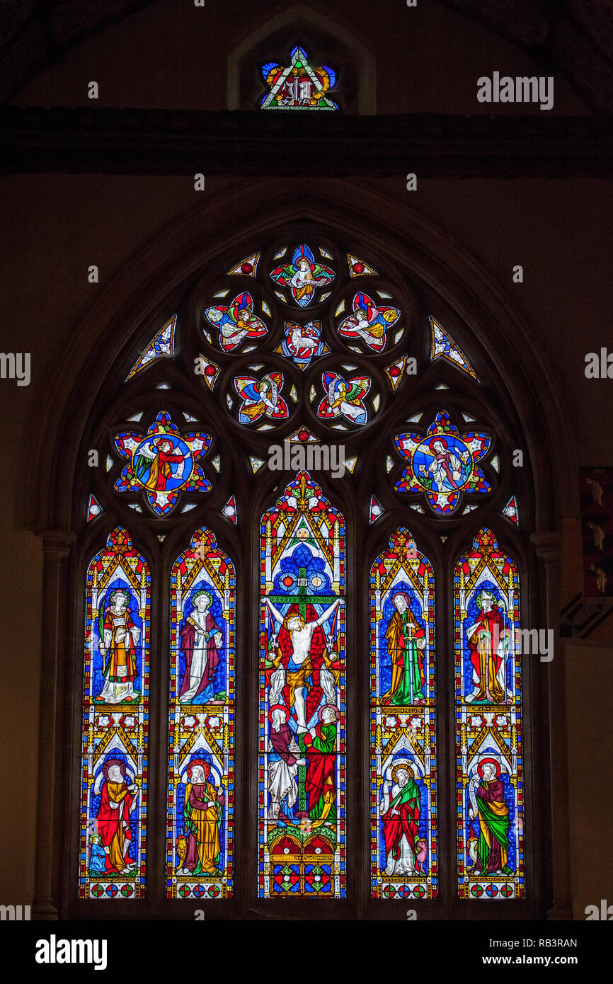 Glasmalerei, Kirche der Heiligen Dreifaltigkeit, Cuckfield Stockfoto