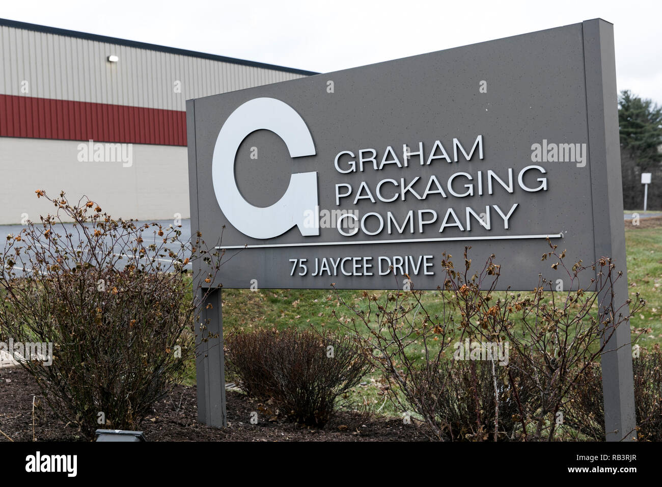 Ein logo Zeichen außerhalb einer Anlage von der Graham Packaging Unternehmen in Hazleton, Pennsylvania besetzt, am 29. Dezember 2018. Stockfoto