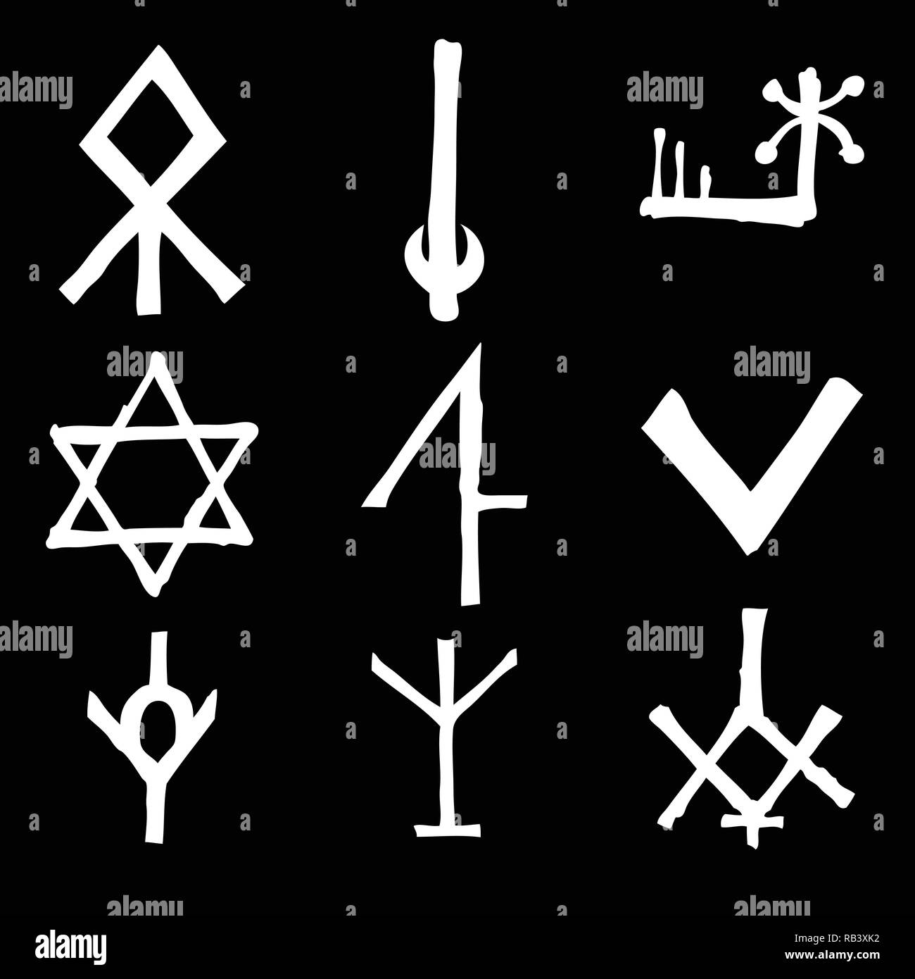 Satz von Altnordisch skandinavisch Runen imaginären Version. Symbole, runenalphabet Futhark. Von den alten okkulten Symbolen inspiriert, Wikinger Briefe und Runen. Stock Vektor