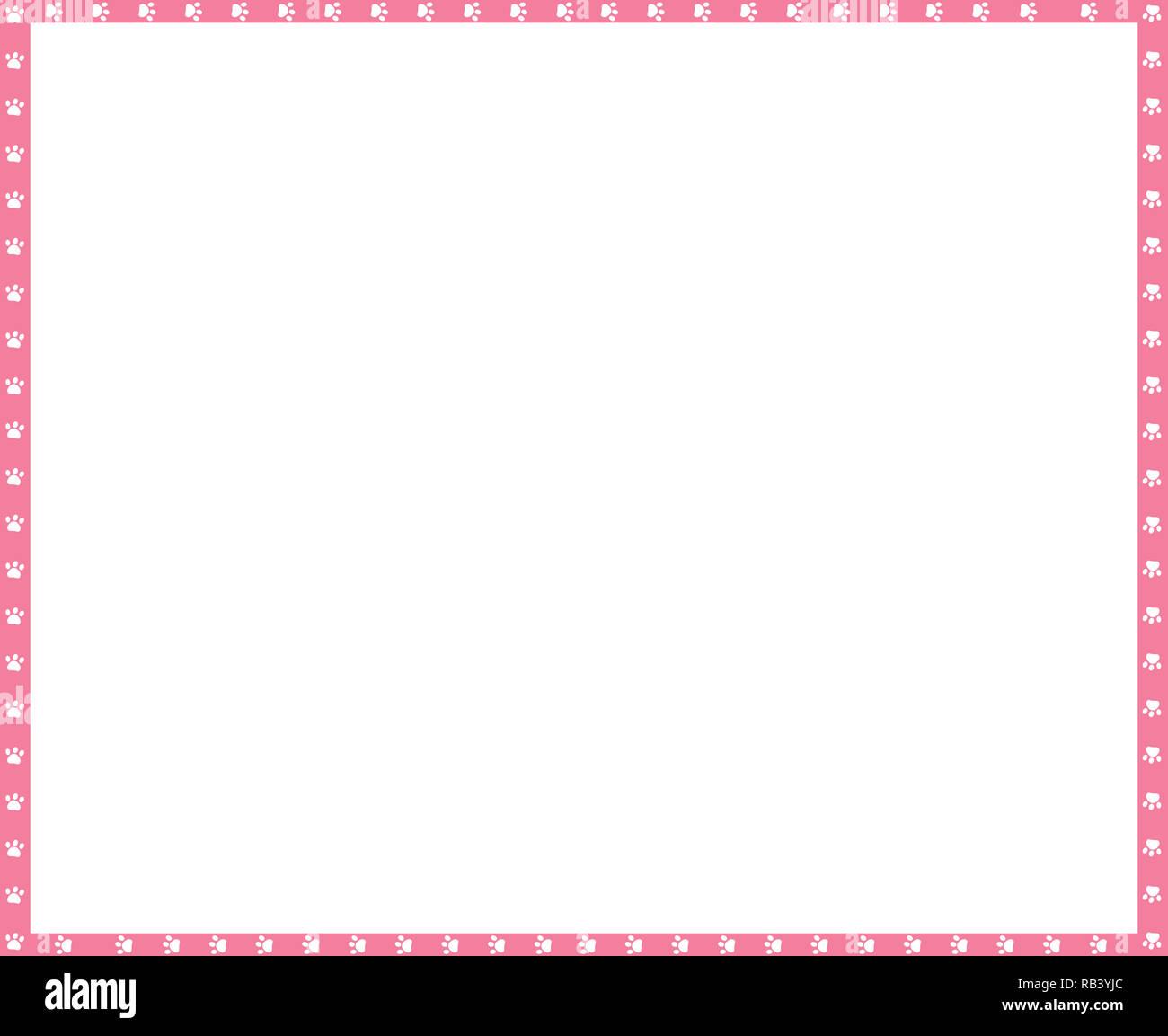 Cute Rechteck Rosa und Weiß Foto Rahmen aus tierischen Pfotenabdrücke auf weißem Hintergrund. Vorlage, Rand, Rahmen, Poster, Banner, Scrapbook, Auto Stockfoto
