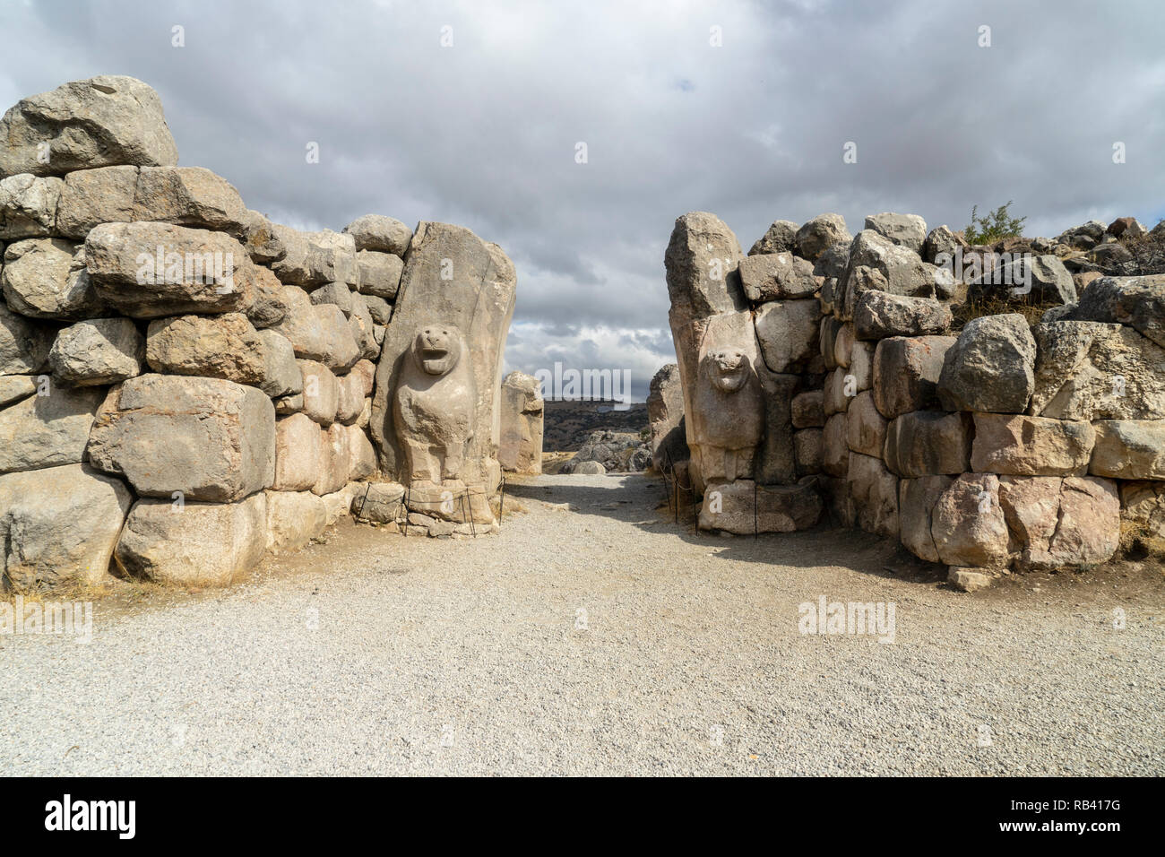 Lion's Gate in Hattusa, der 1986 von der UNESCO zum Weltkulturerbe aufgenommen wurde. Corum, Türkei. Stockfoto