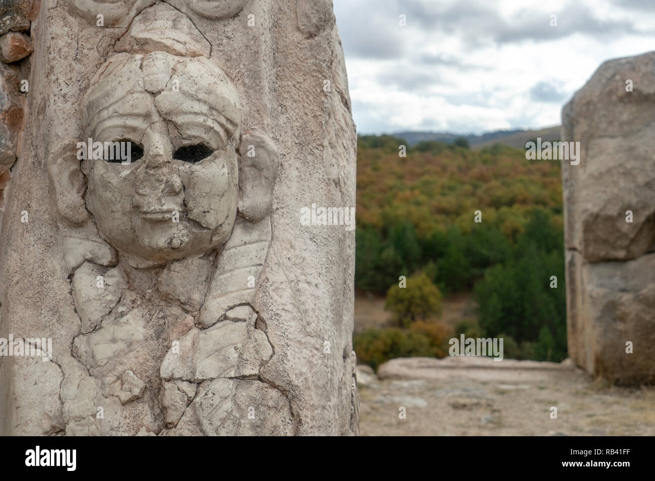 Sphinx Tor an Hattusa, der 1986 von der UNESCO zum Weltkulturerbe aufgenommen wurde. Corum, Türkei. Stockfoto