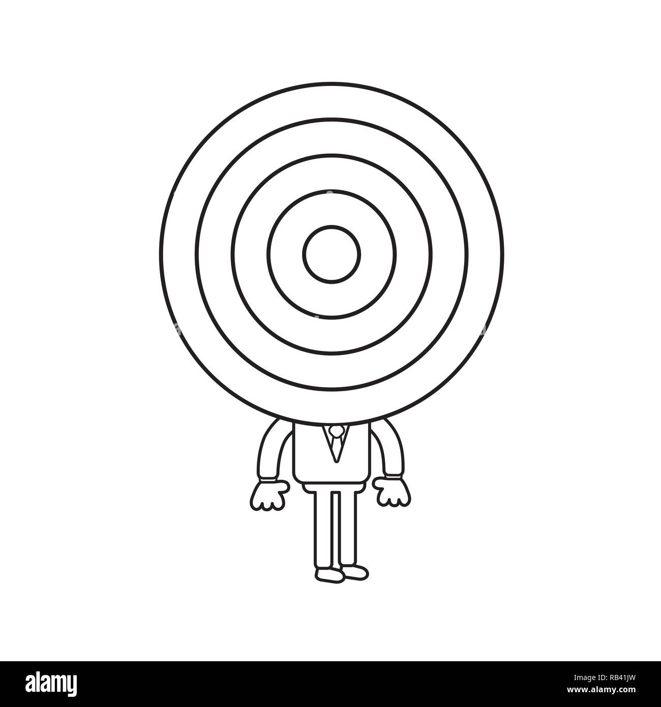 Vector Illustration Konzept der Geschäftsmann Charakter mit Bulls Eye Kopf. Schwarzer outline. Stock Vektor