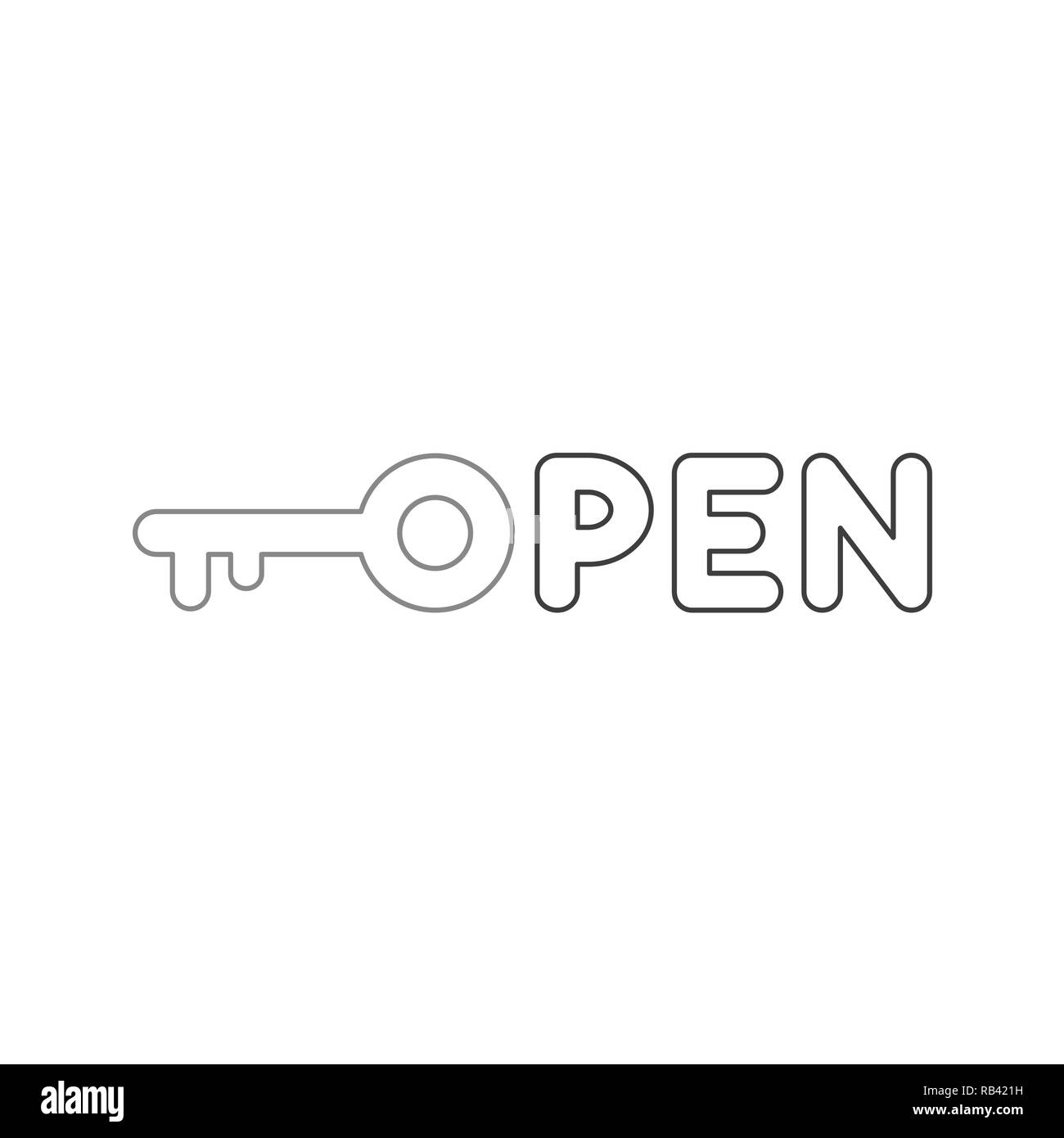 Vector illustration symbol Konzept der offenen Wort mit Schlüssel. Farbe beschreibt. Stock Vektor
