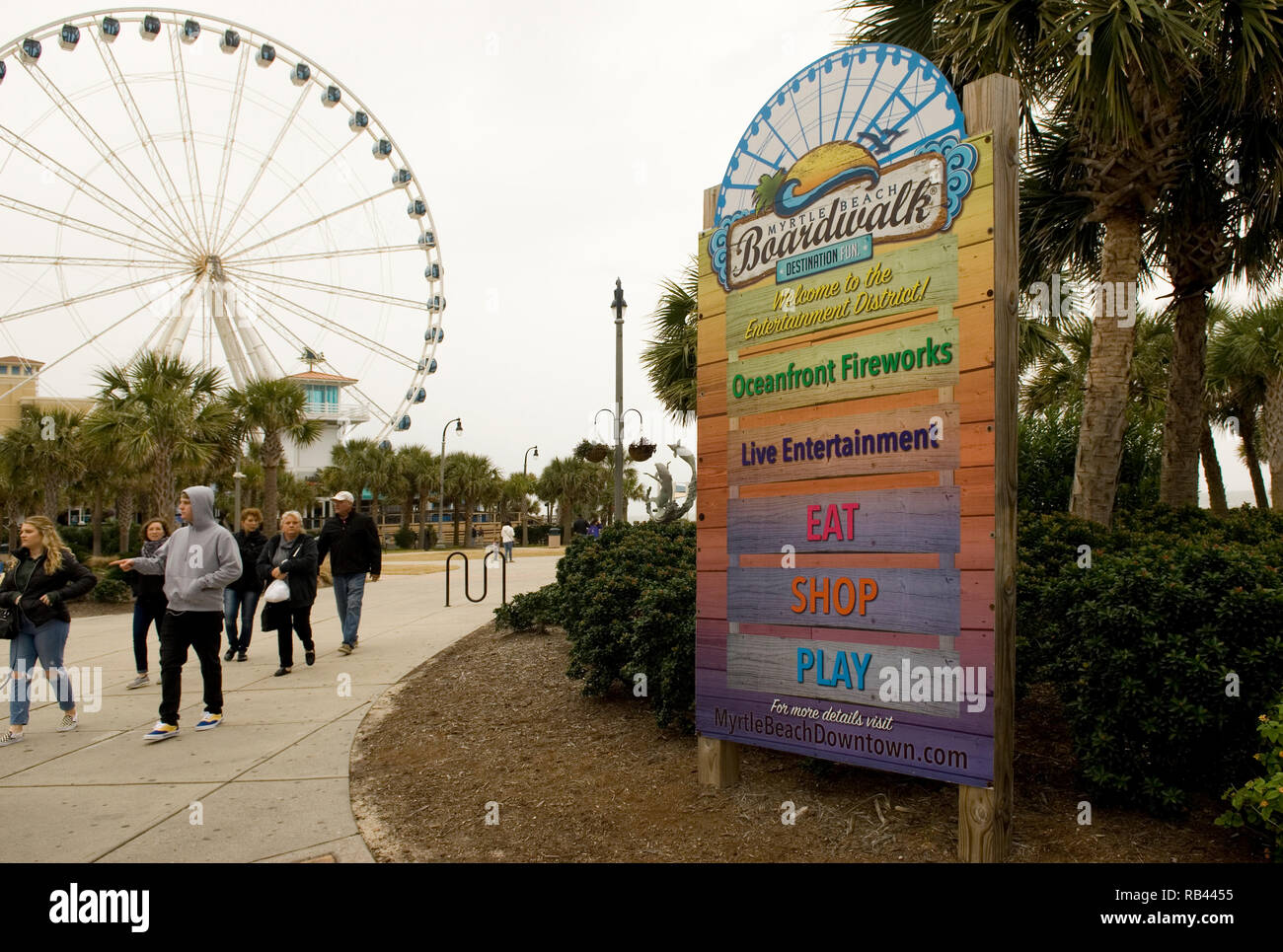 Boardwalk Eingangsschild an Plyler Park Myrtle Beach, South Carolina, USA. Stockfoto