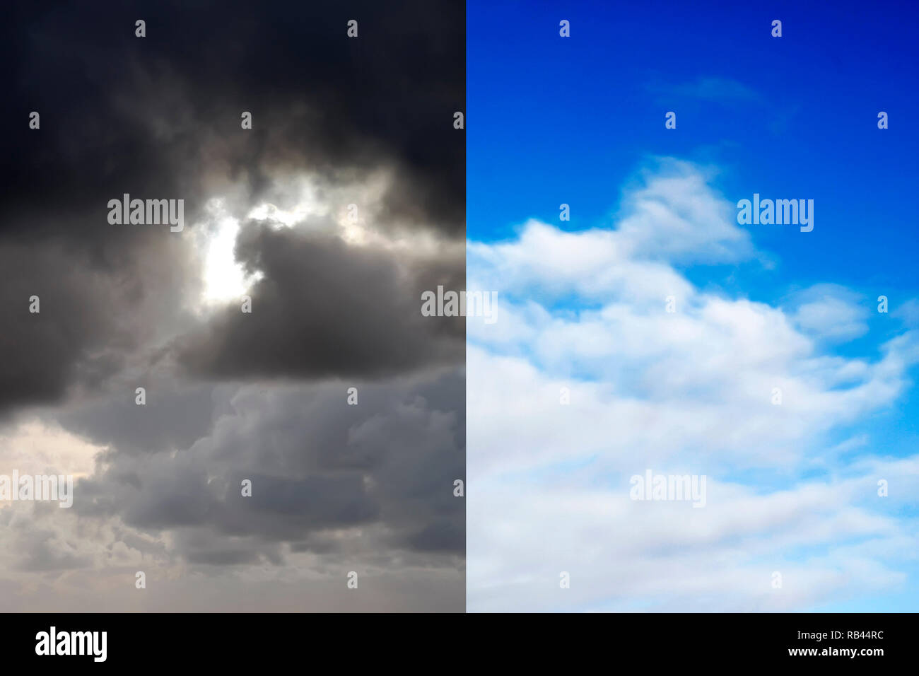 Stürmischen Himmel und blauer Himmel Kontrast Stockfoto