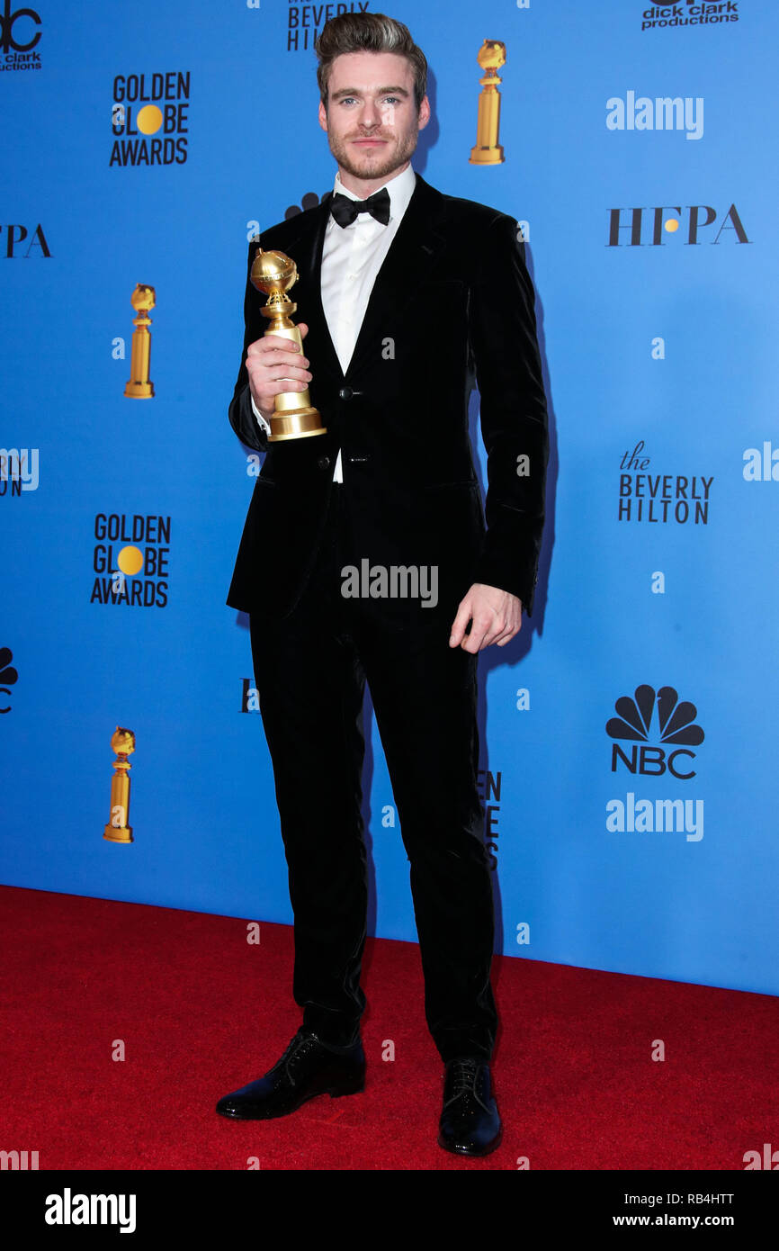 Beverly Hills, Vereinigte Staaten. 06 Jan, 2019. BEVERLY HILLS, Los Angeles, CA, USA - Januar 06: Schauspieler Richard Madden stellt in der Presse Zimmer auf der 76. jährlichen Golden Globe Awards im Beverly Hilton Hotel am 6. Januar 2019 in Beverly Hills, Los Angeles, Kalifornien, USA. (Xavier Collin/Image Press Agency) Quelle: Bild Presse Agentur/Alamy leben Nachrichten Stockfoto