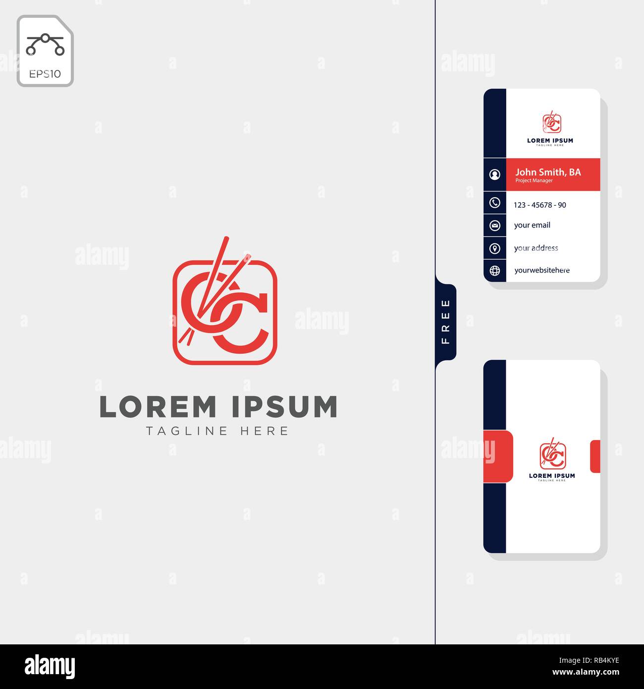 Minimale oc erste Essen logo Vorlage kostenlos Business Card Design Template Stock Vektor