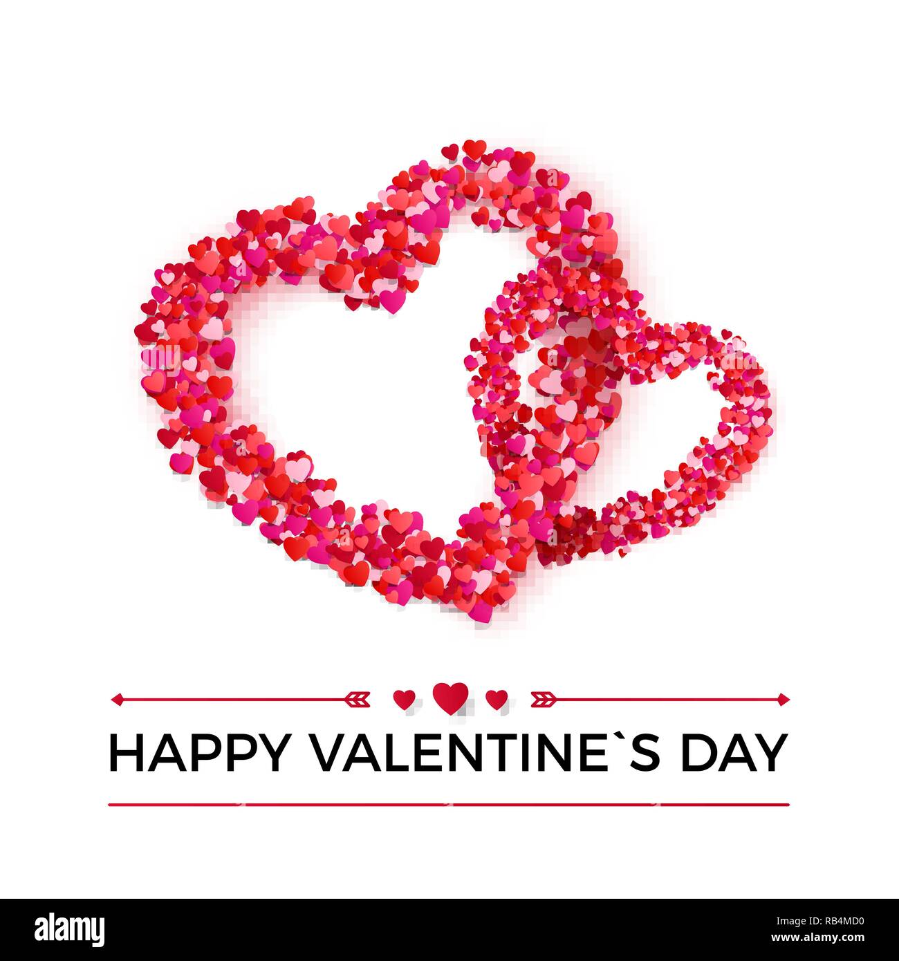 Silhouette von Paar Herzen aus Papier Konfetti. Happy Valentines Tag Grußkarte. Vector Illustration auf weißem Hintergrund Stock Vektor