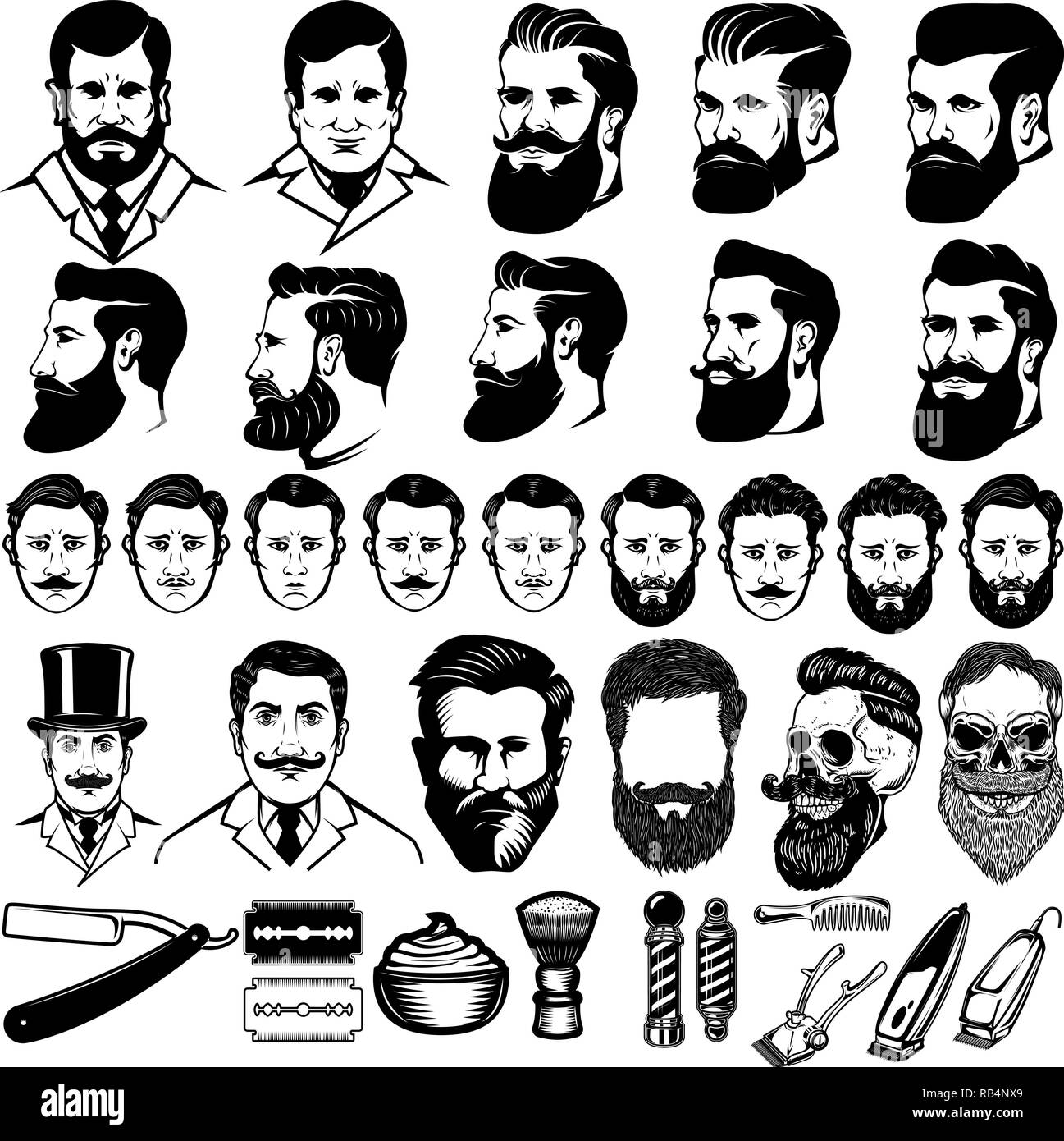 Satz Von Vintage Friseur Monochrome Icons Manner Frisuren Und Design Elemente Auf Weissem Hintergrund Fur Logo Label Emblem Sign Vektor Illustr Stock Vektorgrafik Alamy