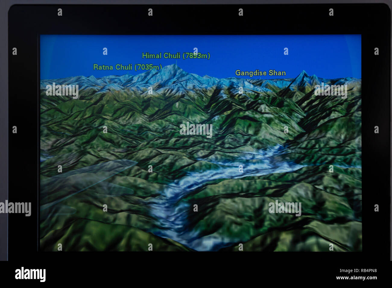 Auf dem Bildschirm Karte von Himalchuli im Nepalesischen Himalaja, Fluggesellschaft, Nepal, Asien Stockfoto